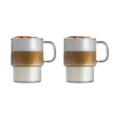 Vialli Design - Zestaw 2 szklanek ryflowanych z różowym uchem Livio 350 ml