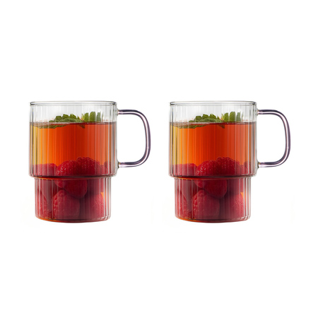 Vialli Design - Zestaw 2 szklanek ryflowanych z różowym uchem Livio 350 ml